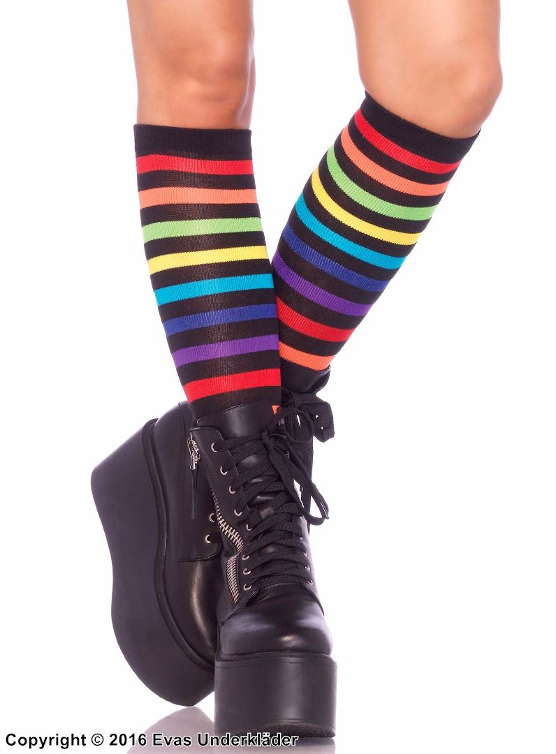 Rainbow striped knee highs
